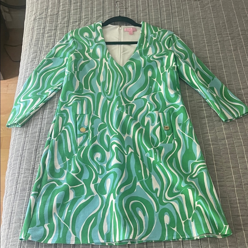 Lilly Pulitzer Vivid Green and White Patterned Dress